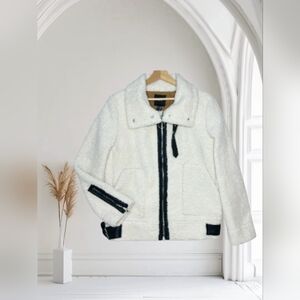 Forever 21 Cream & Black Faux Sherling Jacket Tan Interior Faux Suede Size S Nwt